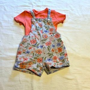 Baby Girl Floral Overalls with T-shirt